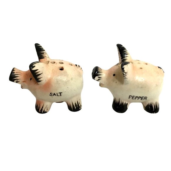 Vintage Japanese Pig Salt & Pepper Shaker Set – Pink & Black Ceramic, 1950s - Picture 5 of 10